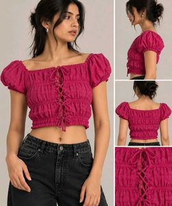 Chic Pink Lace-Up Crop Top