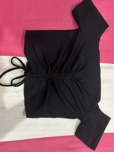 red rib-knit ruched crop top