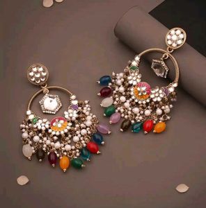 ✨ Multicolor Kundan Chandbali Earrings ✨