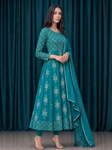 Teal Anarkali Kurta with Dupatta