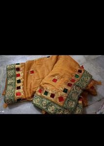 Embroidered Mustard Yellow Saree