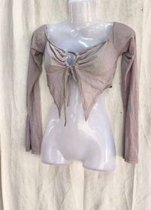 50209. Sheer Tie-Front Crop Top