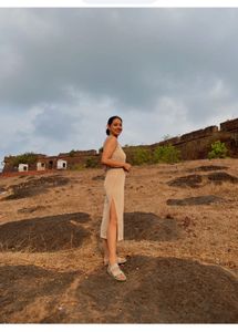 Sleek Beige Strappy Midi Dress