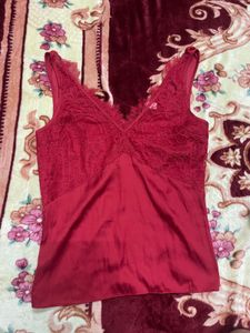 Red Lace Trim Camisole Top