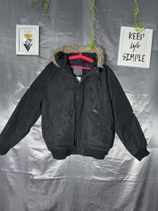 CARTER Black Fur Hooded Bomber Jacket