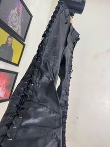 Black Lace-Up Faux Leather Pants
