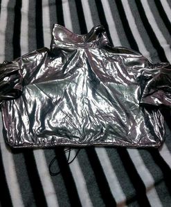 Silver Metallic Cropped Jacket