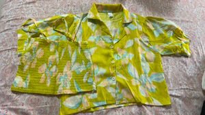 Yellow Floral Crop Top Set