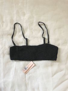 Black Textured Smocked Bikini Top