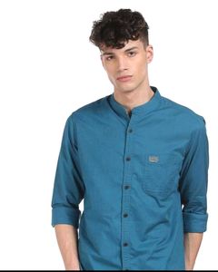 Men's Blue Band Collar Shirt 👔