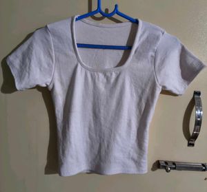Ribbed White Scoop Neck Top
