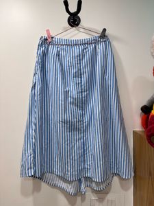 Blue Striped Wrap Midi Skirt