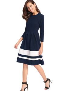Amazon New Navy Fit Flare Dress(FREE FLOWER CLIP)