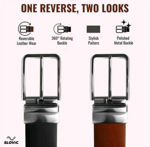 Reversible Leather Belt with Rotating Buckle