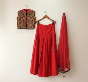 Elegant Red Embroidered Lehnga