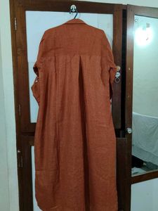 Unused Linen Stylish Rust Kurta with Pocket