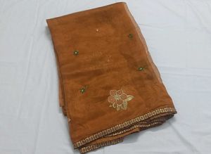 Elegant Brown Embroidered Saree