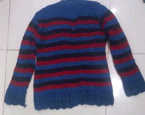 Blue Striped Knit Cardigan with Beads