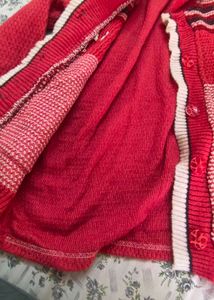 Red Knit Cardigan with Pockets