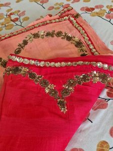 Red-Peach Sequins heavy saree with Blouse 💖