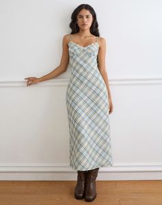 cottage core Blue Plaid Summer Dress