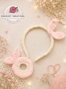 Cute Crochet Bunny Ear Headband & Scrunchie