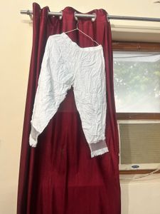 White Palazzo Pants with Lace Trim