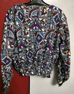 Boho Print V-Neck Smocked Waist Blouse