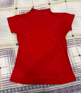 Red Mock Neck T-Shirt