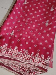 Beautiful Pink Saree with Intricate White Embroide