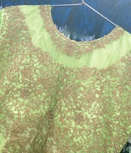 Luxe Neon Green Gown with Intricate GoldEmbroidery
