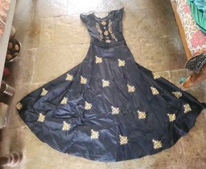 Elegant Navy Blue Embroidered Gown