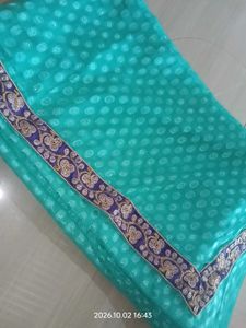 Beautiful Teal Saree with Embroidered Blouse