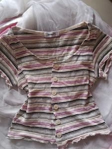 Striped Button-Up crop t shirt