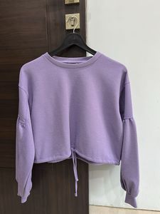 Lavender Cropped Sweater with Drawstring
