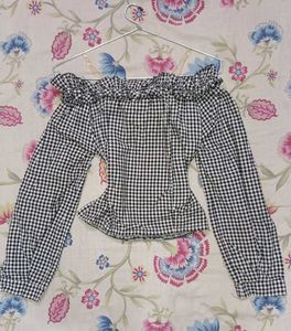 Gingham Off-Shoulder Ruffled Top