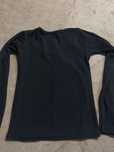 Black Ribbed Long Sleeve Top with Bow Detail
