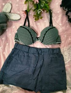 Chic Black &amp; White Polka Dot Bra with shorts
