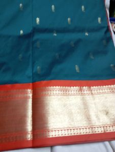 Used Elegant Teal & Gold Saree