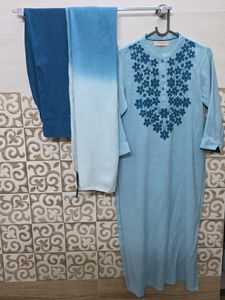Blue Embroidered Kurta Set with Dupatta