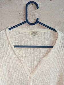 Cream Ribbed Knit Button-Up Cardigan