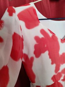 Red &amp; White Tiered Midi Dress