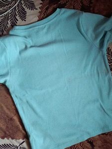Mint Green Ribbed Knit T-Shirt