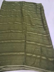 Elegant Olive Green Striped Saree