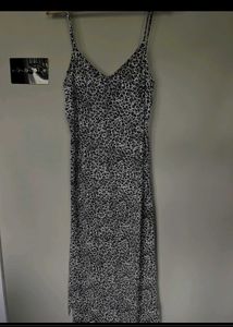 Leopard Print Slip Dress with High Slit