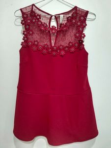 laced maroon peplum top for woman