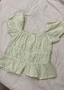 Cute Polka Dot Lace-Up Puff Sleeve Top