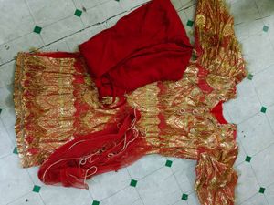 Red &amp; Gold Embellished Dress with Leggings