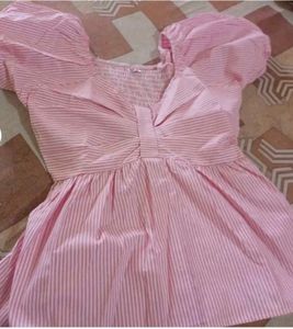 Pink Striped Puff Sleeve Top