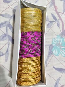 Sparkling Gold &amp; Pink Bangles Set